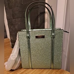 Kate Spade Mint Green Coated Glitter Tote. NWT.